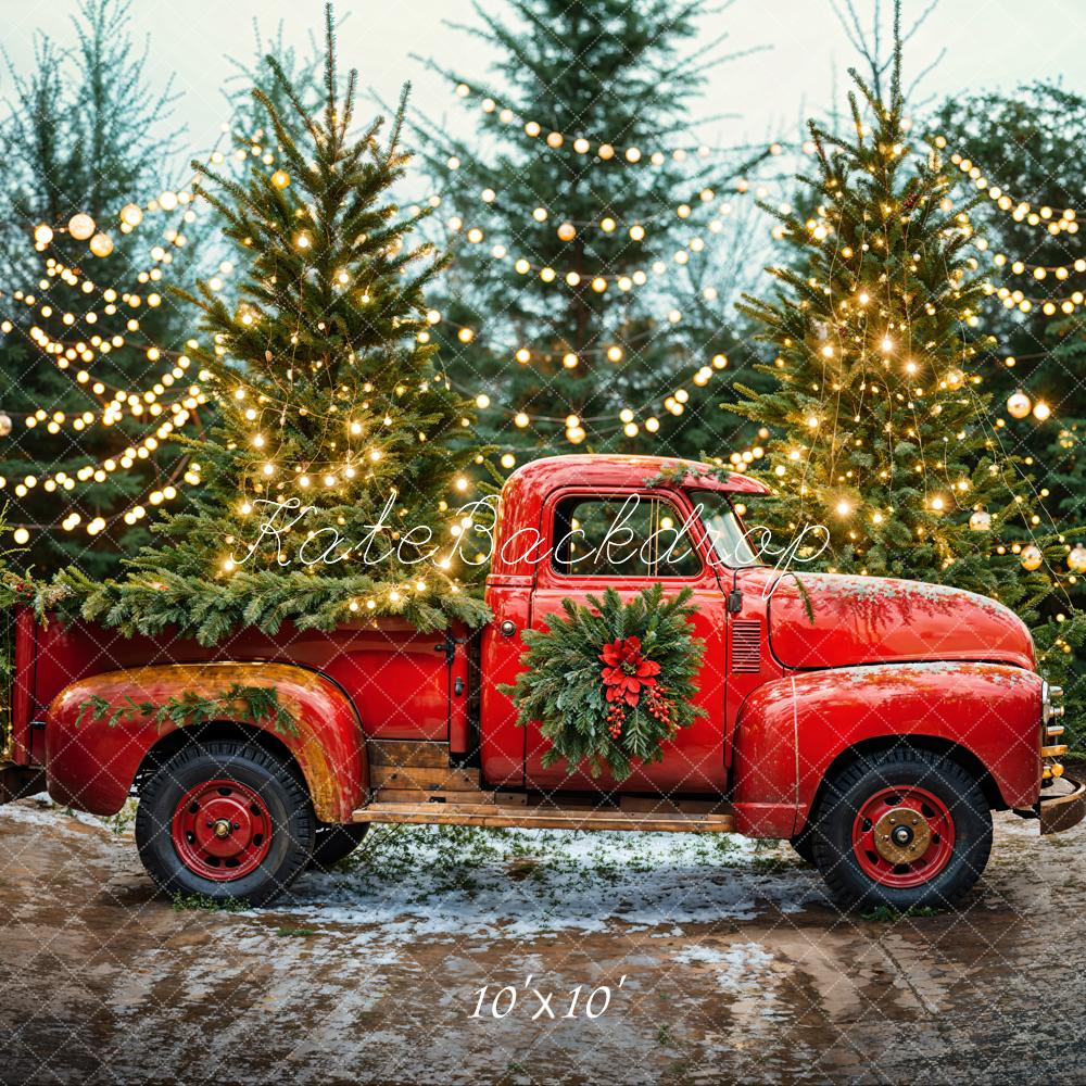Kate Christmas Tree Red Truck Backdrop Designed