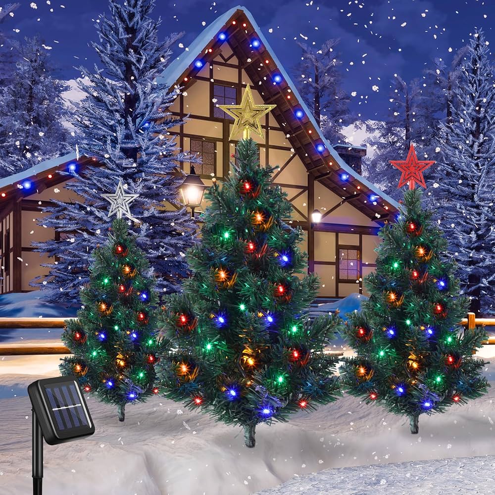 Libima 3 Pcs Solar Christmas Tree with 60 LEDs Solar Powered LED Christmas Lights 33.5 Inches Multicolored Outdoor Christmas Decorations for Driveway Garden Holiday Outside Pathway Garden Yard Decor, Amazon.in: Home Improvement