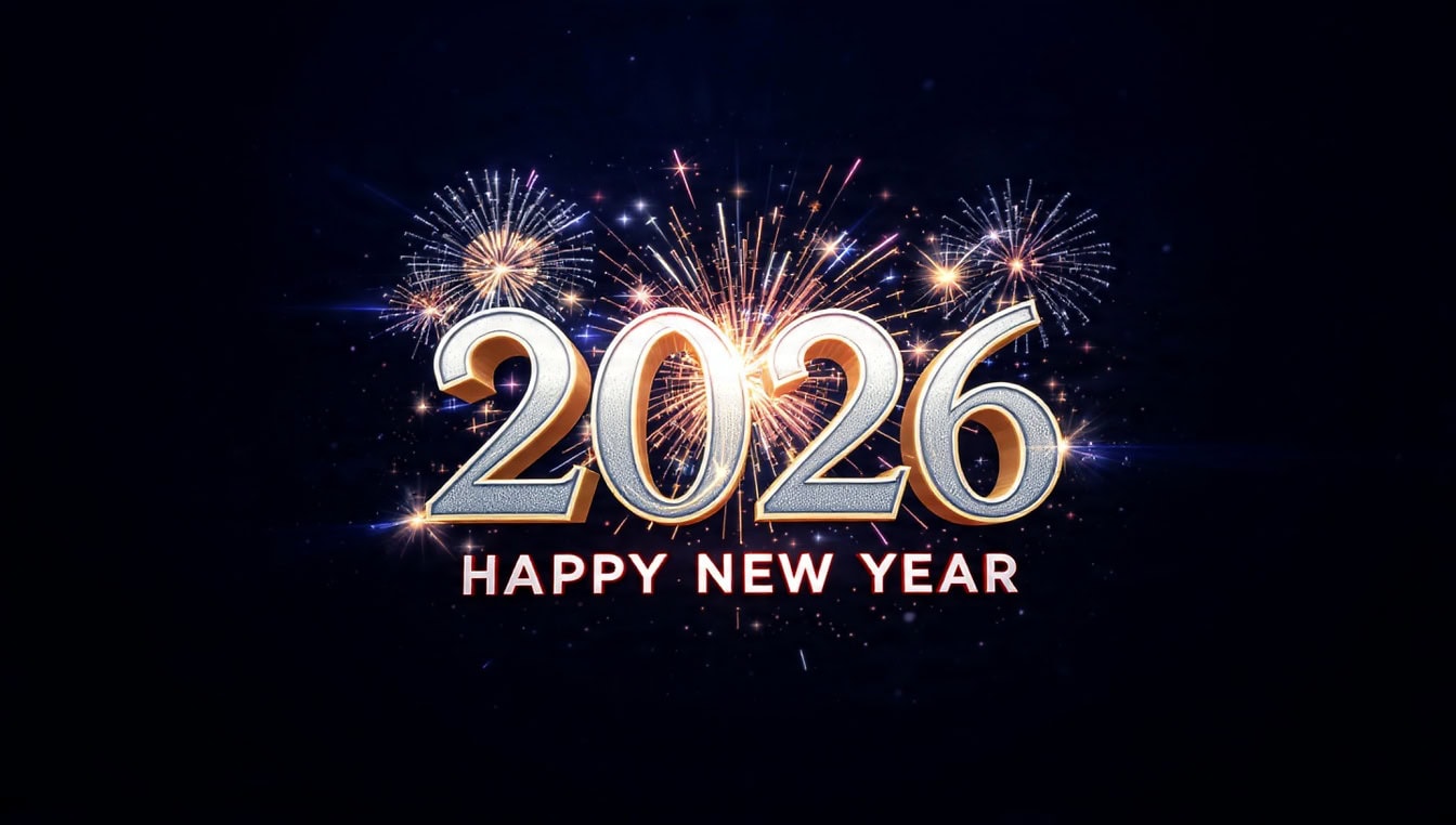 Free picture: 2026 Happy New Year, a design with fireworks on black background