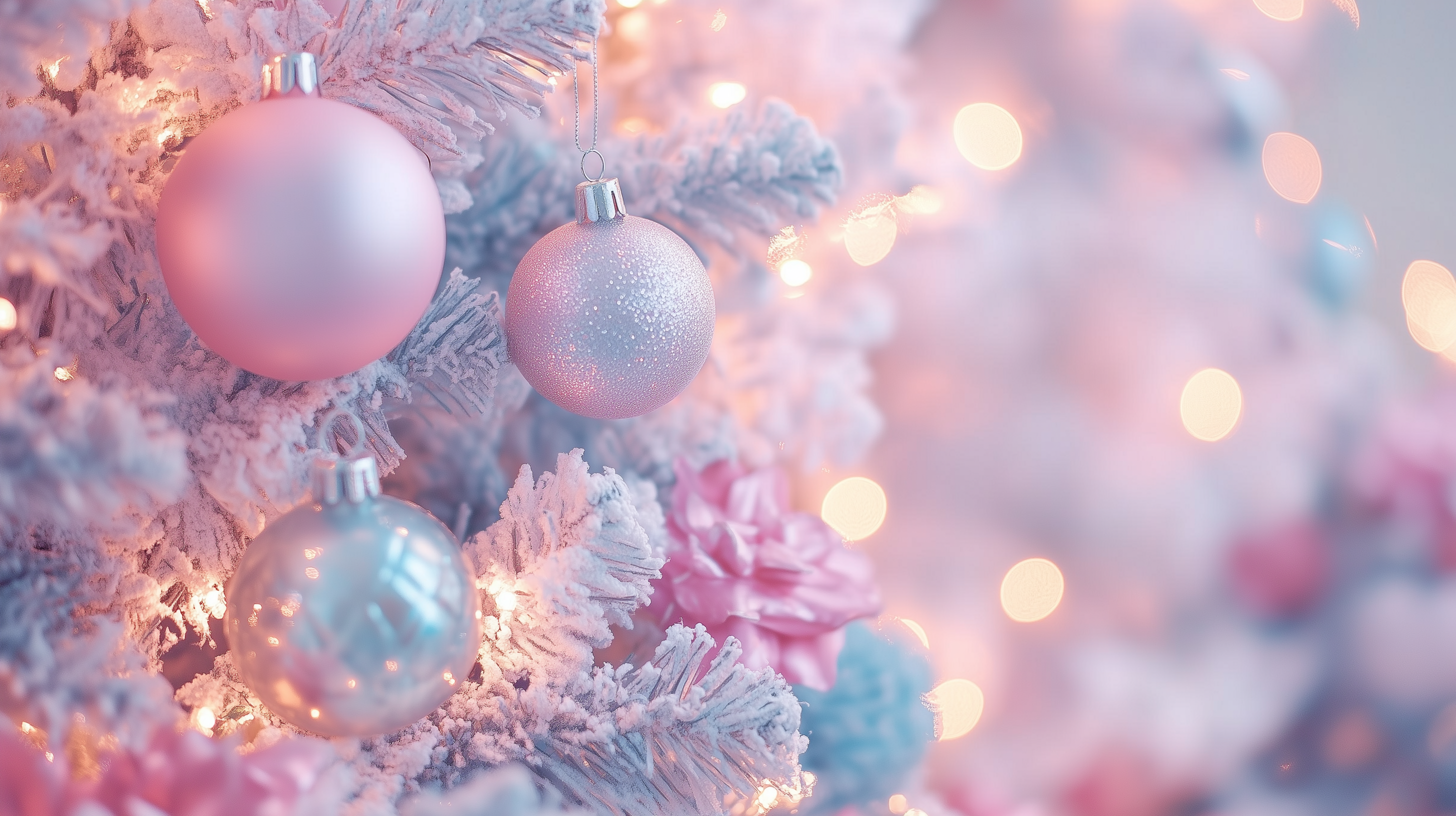 Pastel Christmas Ornaments: HD Wallpaper for a Festive Aesthetic