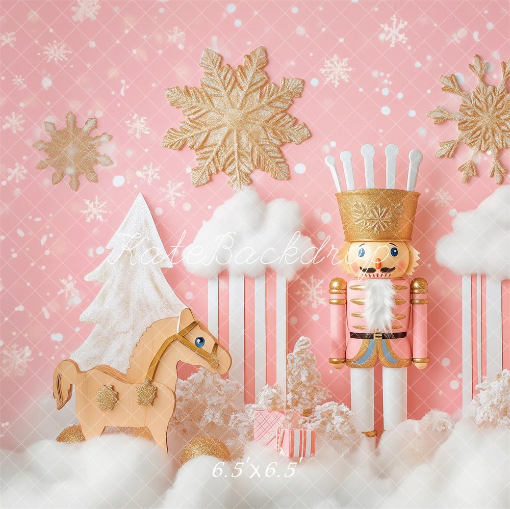 Kate Christmas Nutcracker Pink Wonderland Backdrop Designed by Patty Roberts, 6.5x6.5ft Kids / headshots / Pets / Microfiber (Printed)