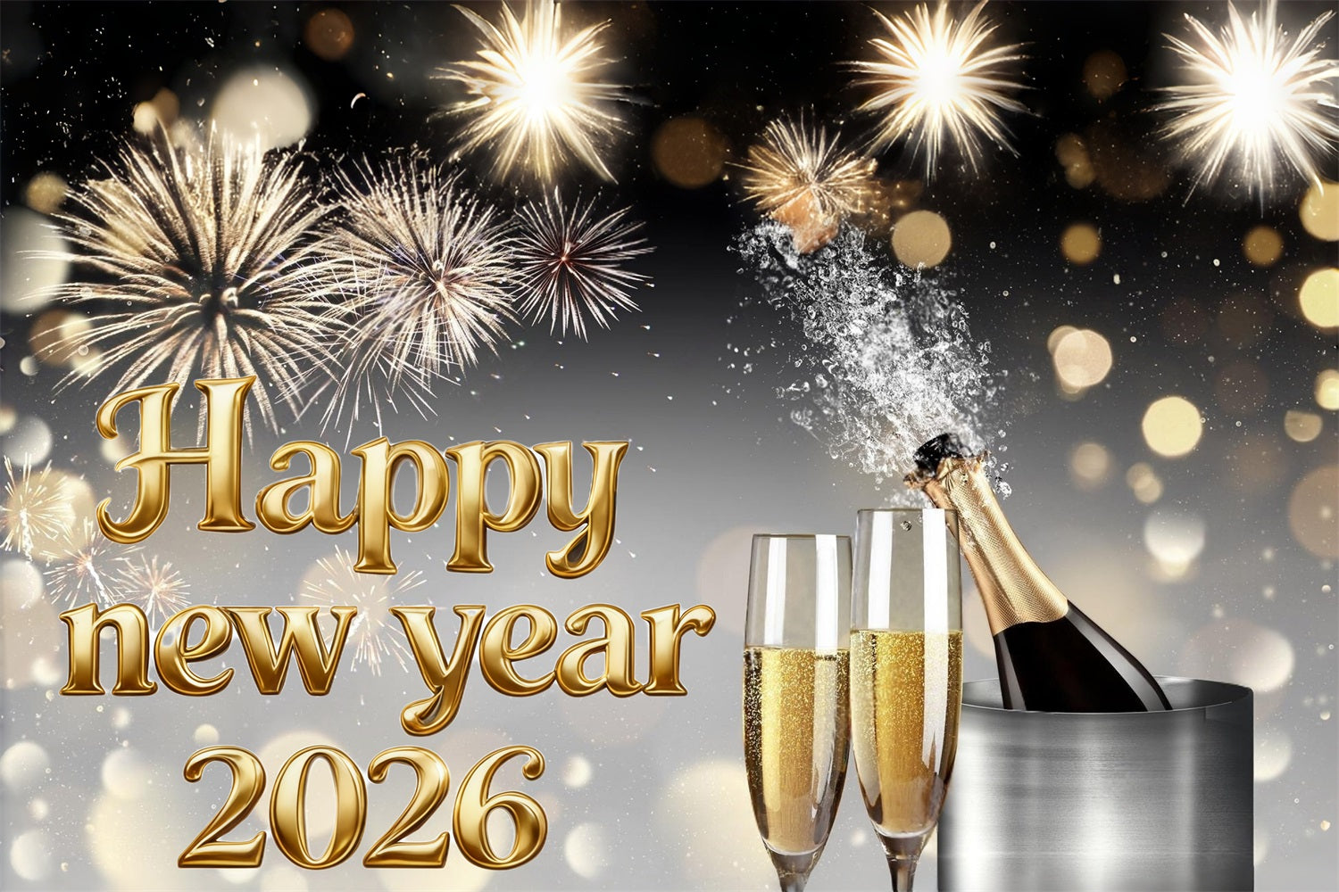 Happy New Year 2026 Backdrop Champagne Fireworks Burst Elegance New Year Backdrop MRR10 15