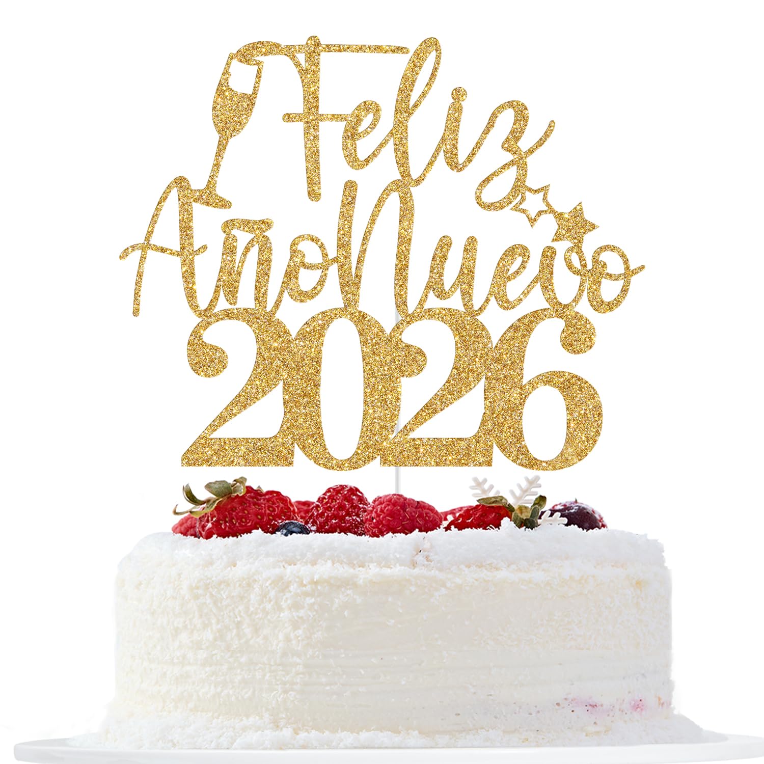 Feliz Año Nuevo 2026 Cake Topper, 2026 New Year Cake Decorations, Hello 2026, Spanish Happy New Year Party Decorations Gold Glitter, Toys & Games