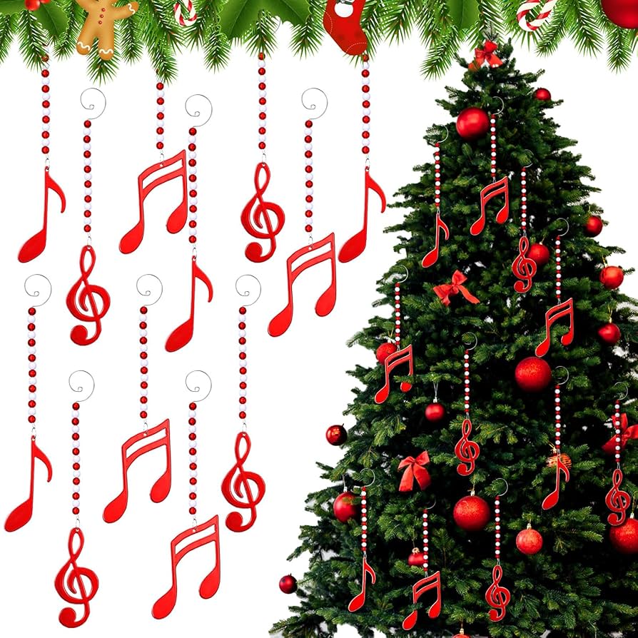 Vercraft 12 Pcs Christmas Music Note Tree Ornaments Set Musical Xmas Tree Hanging Decorations with Hook Gifts for Christmas Birthday Music New Year Party Supplies Winter Home Decor Red Treble Clef