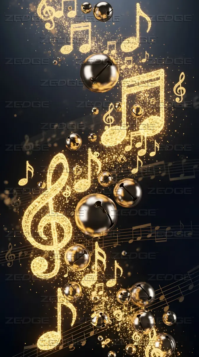 Golden Glitter Musical Notes and Jingle Bells Christmas Background wallpaper by Madhu's Arts