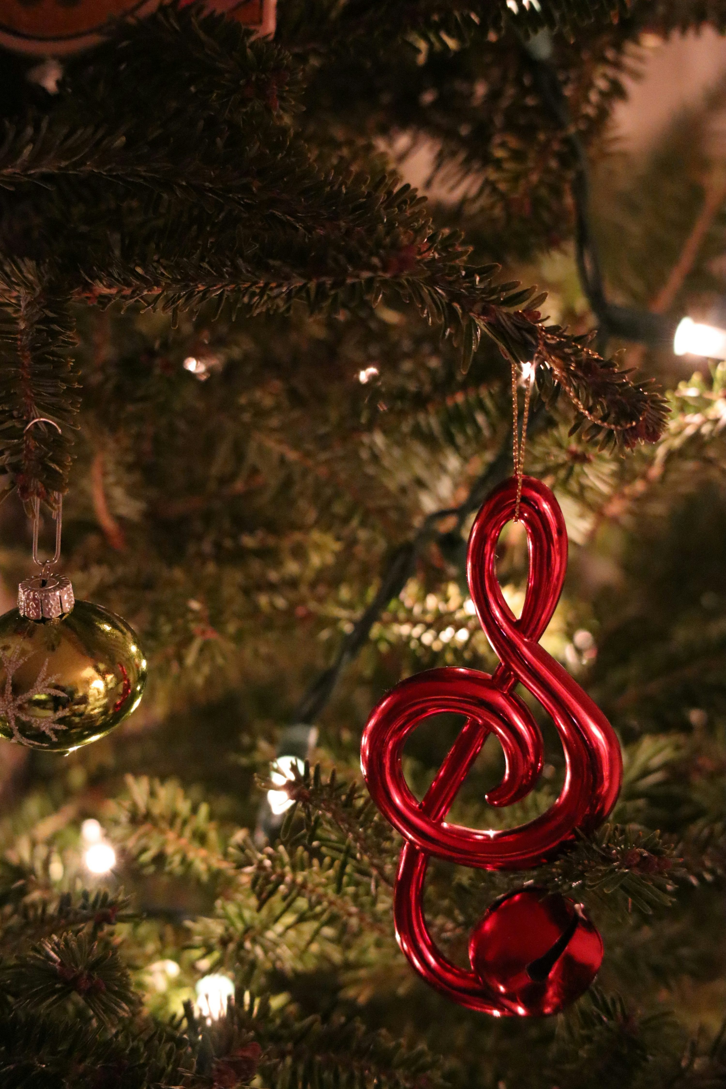 Red and gold christmas baubles photo