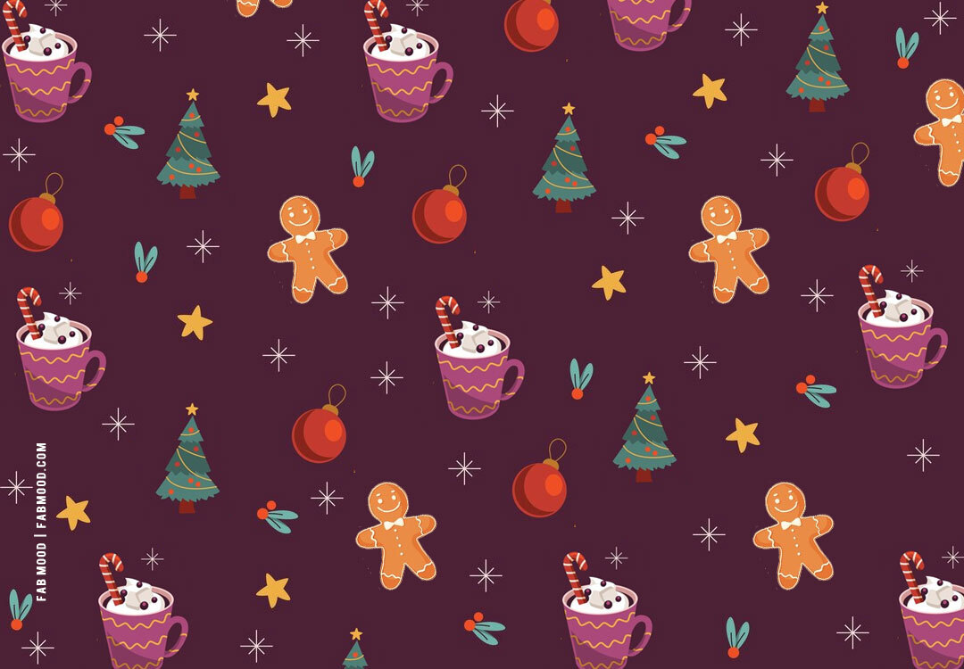 Christmas Wallpaper Gingerbread Men Man Tree And Hot Cocoa Chocolate
