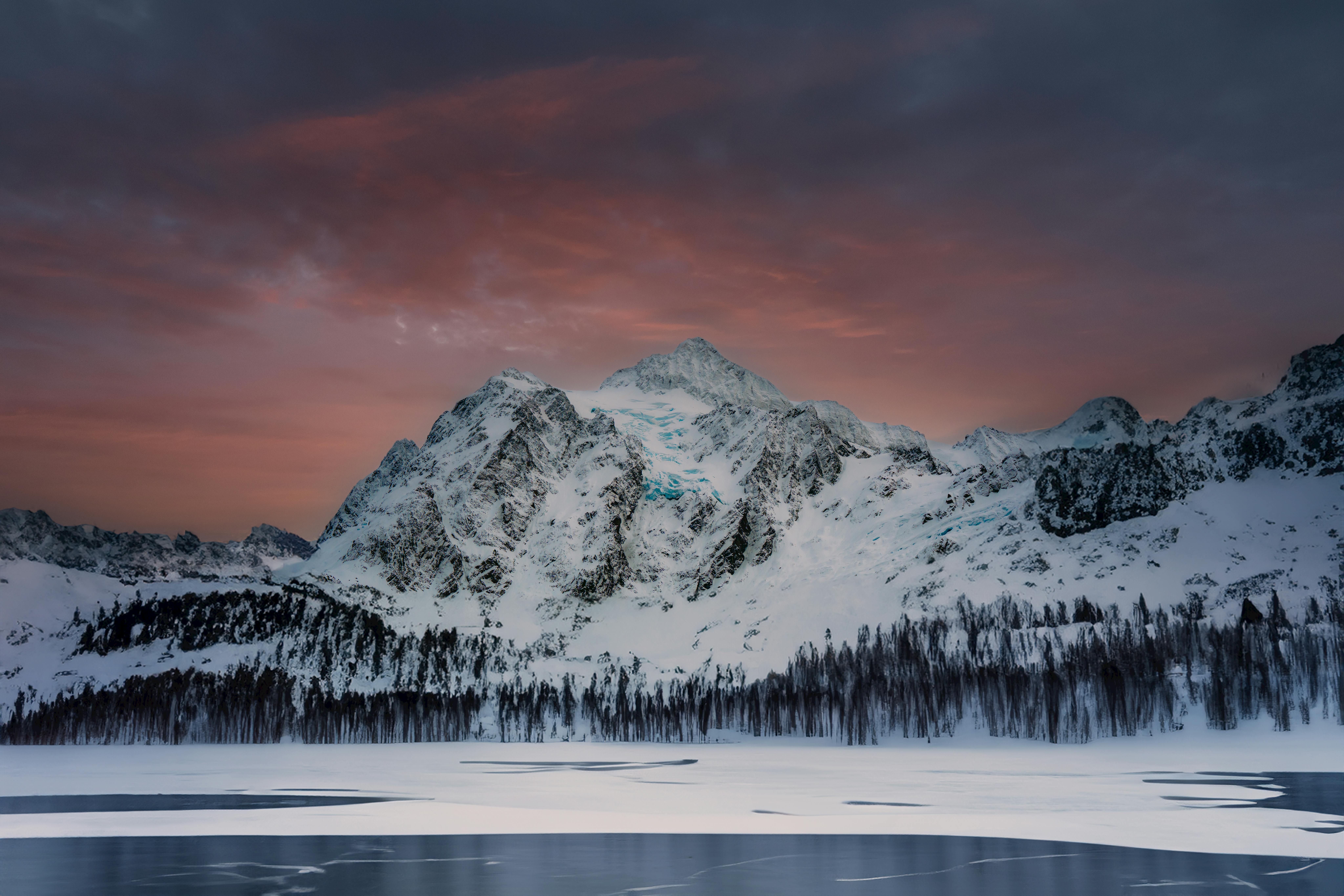 Frozen Winter Lake and Mountains · Free