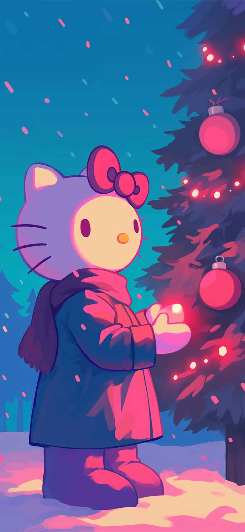 Hello Kitty Christmas Tree Winter Holiday Cute Wallpaper iPhone