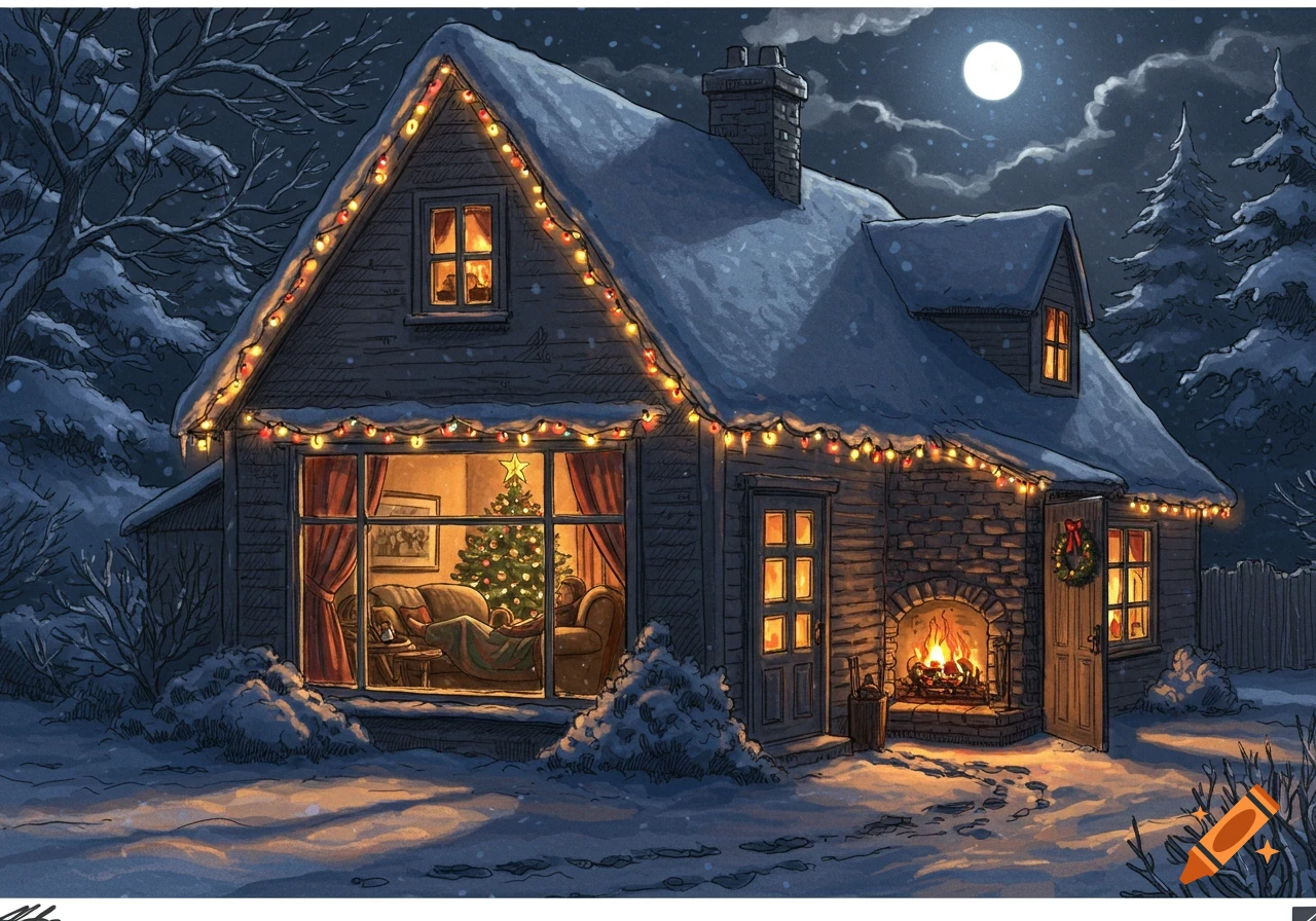 Cozy Cabin With Christmas Decorations created on Craiyon