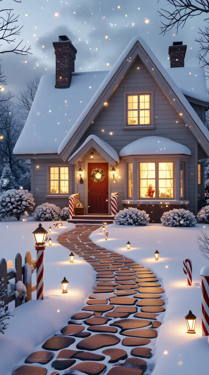 cozy Christmas cottage wallpaper