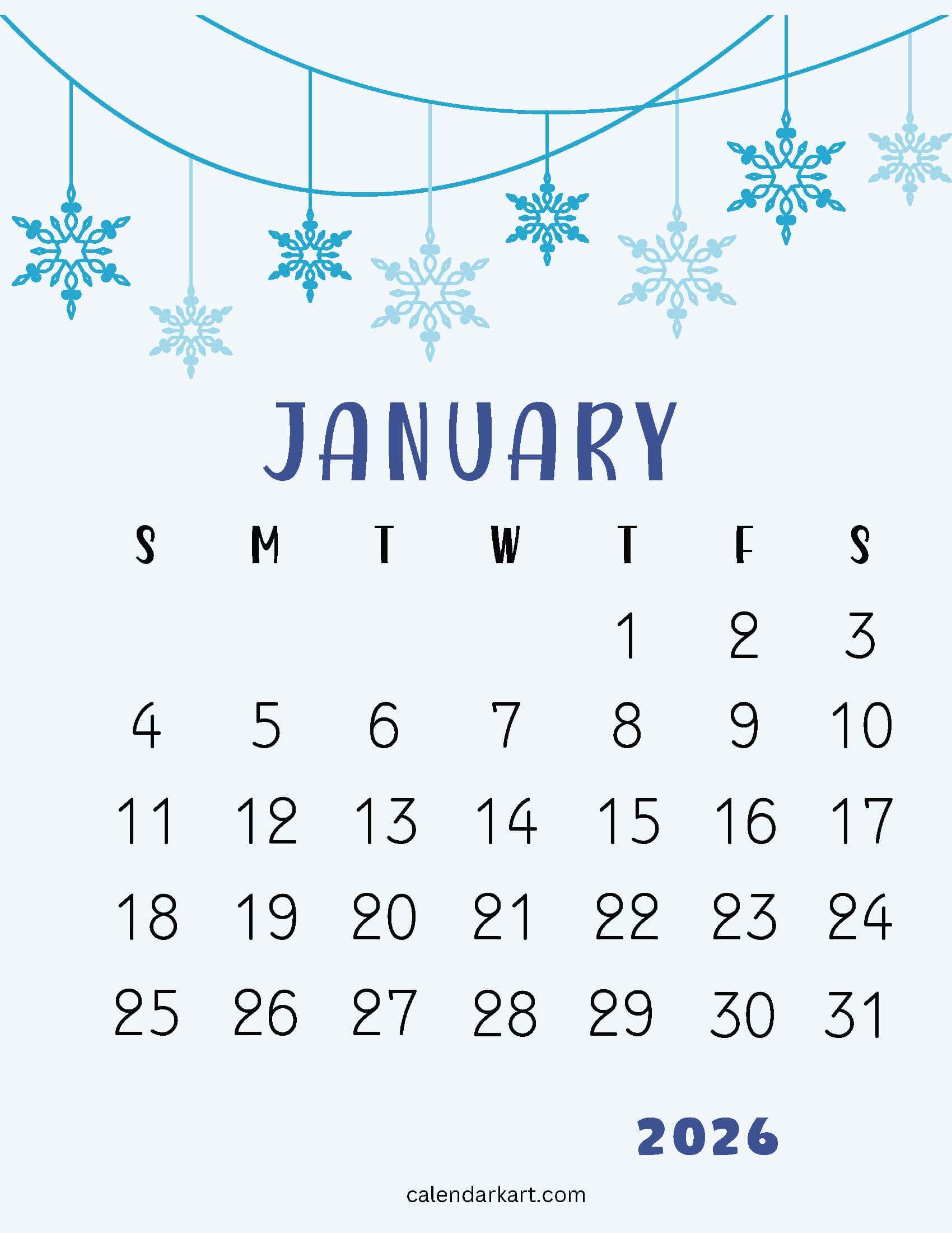 January 2026 Calendar. Free Printable PDF