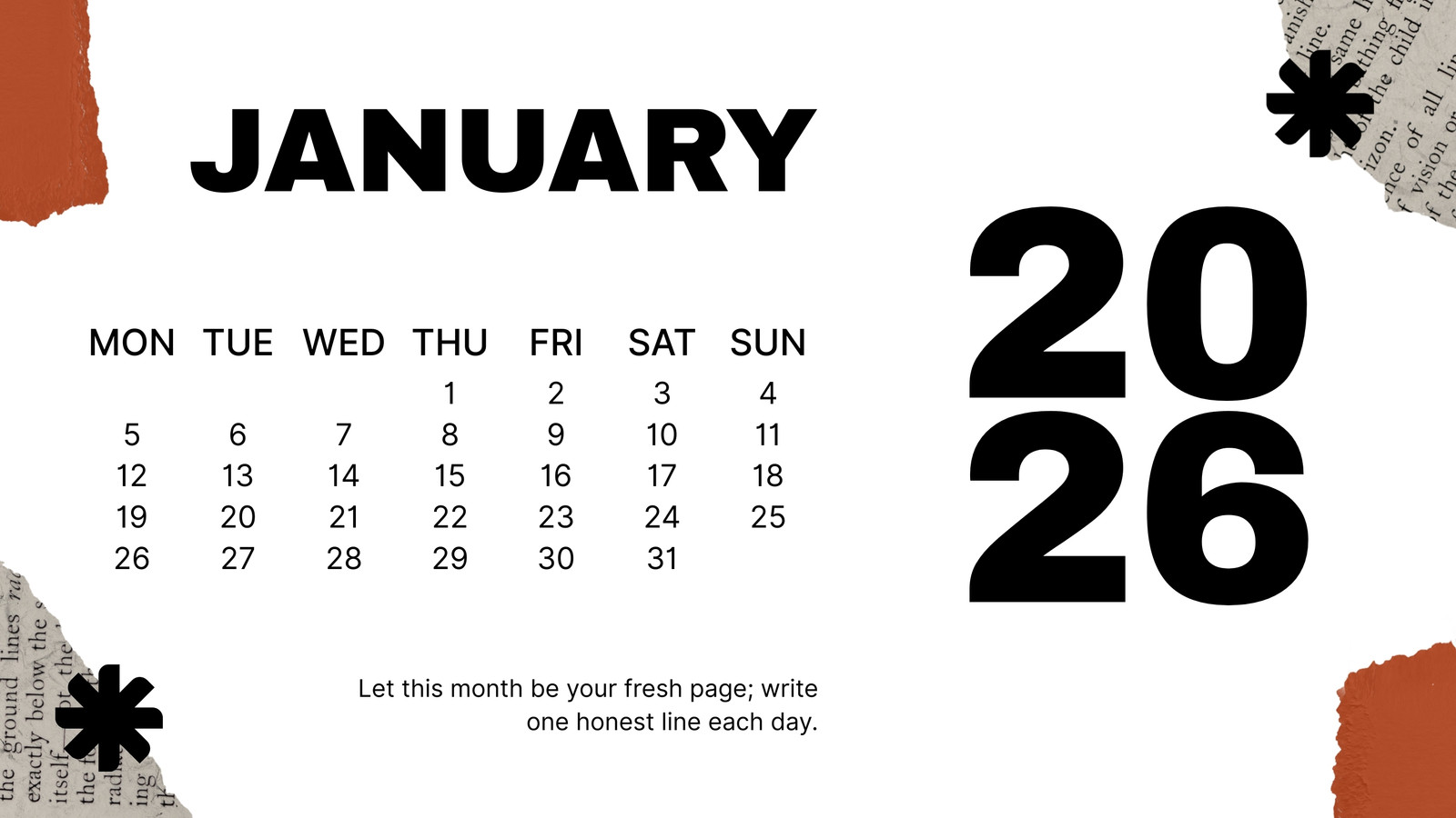 Free and editable January 2026 calendar