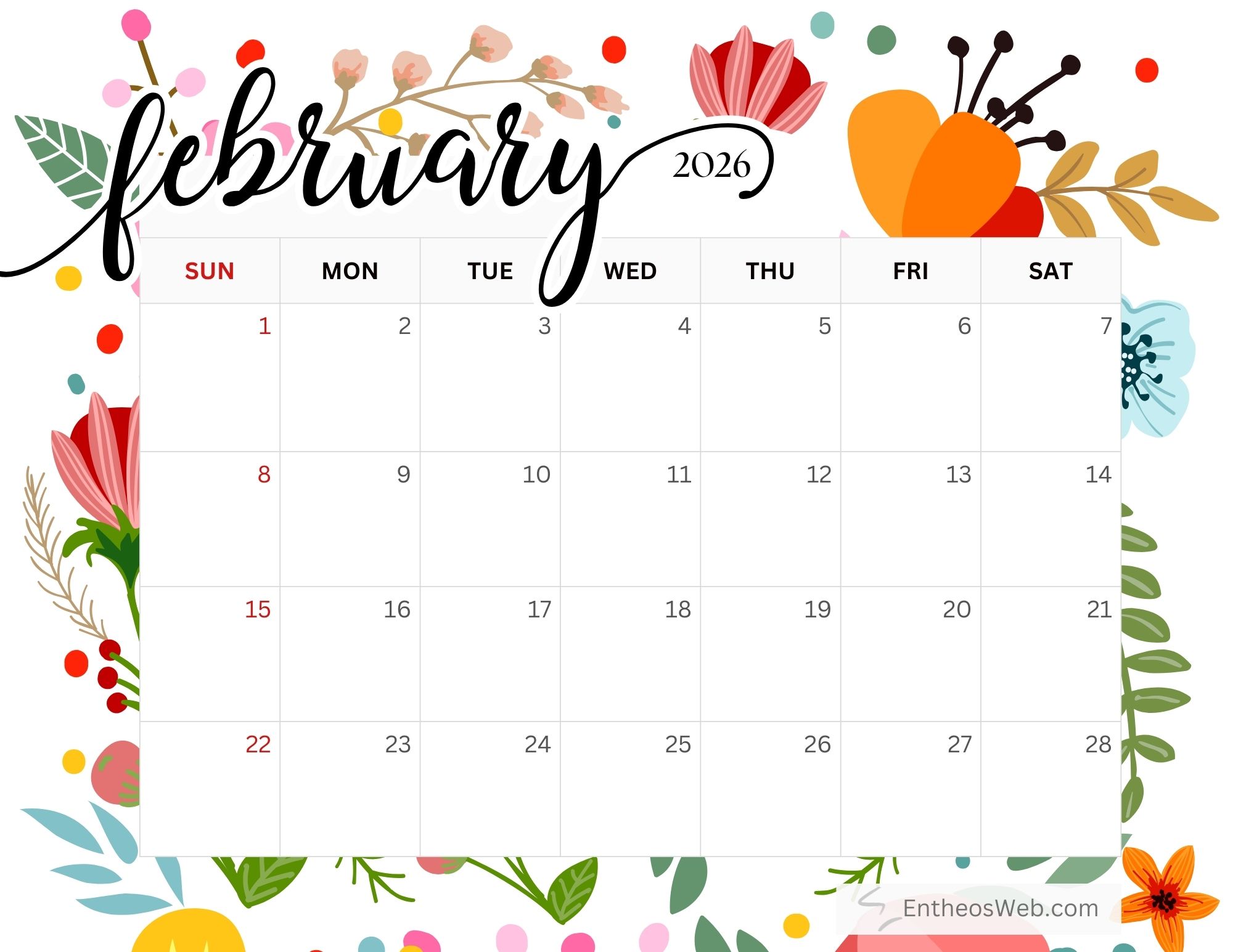 February 2026 Printable Calendars