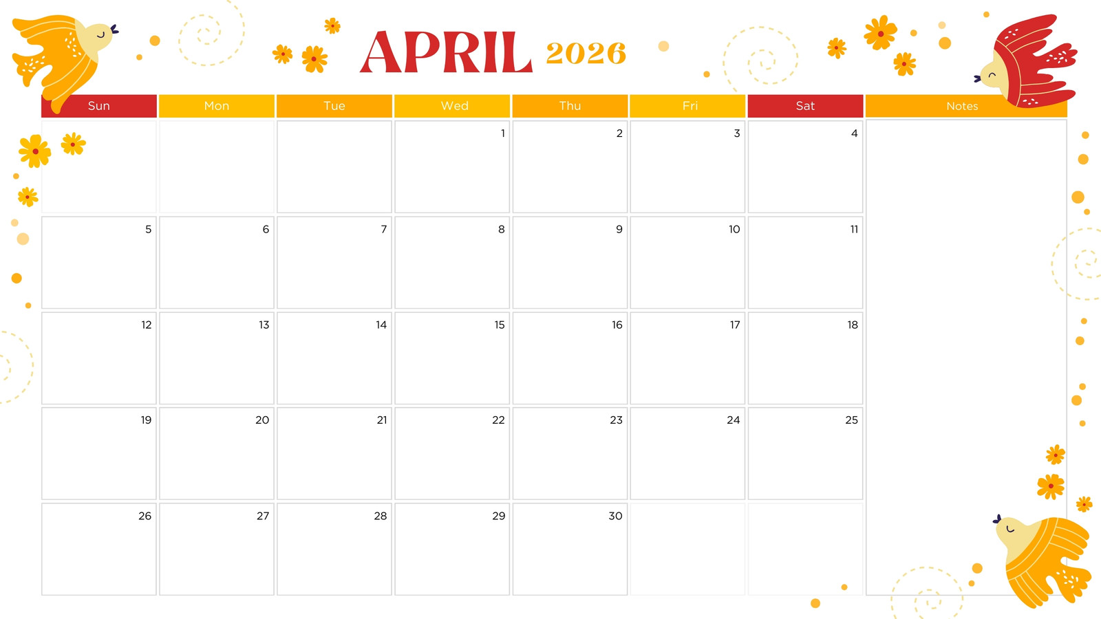 April 2026 calendar