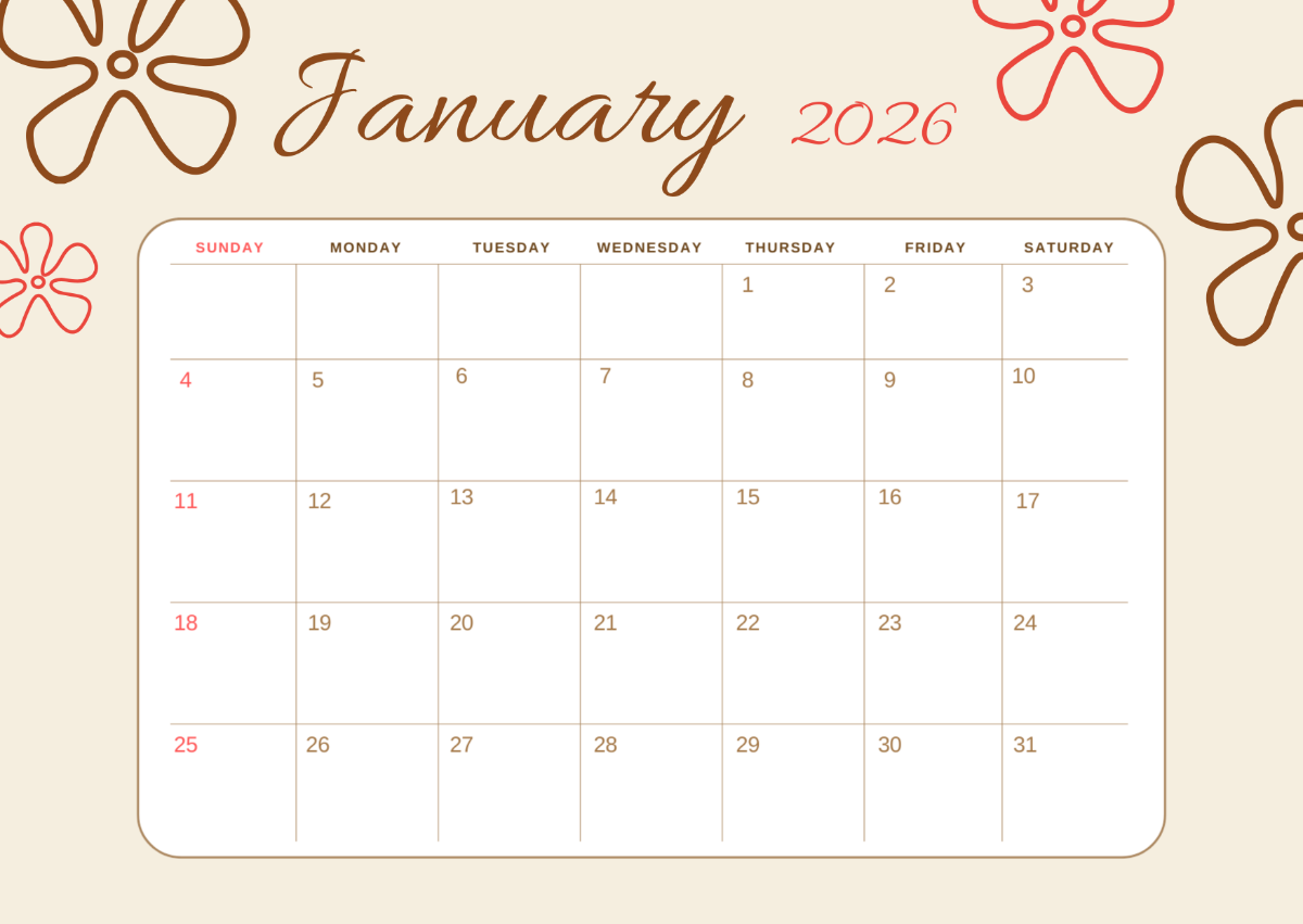 Free Printable January 2026 Calendar to Edit Online