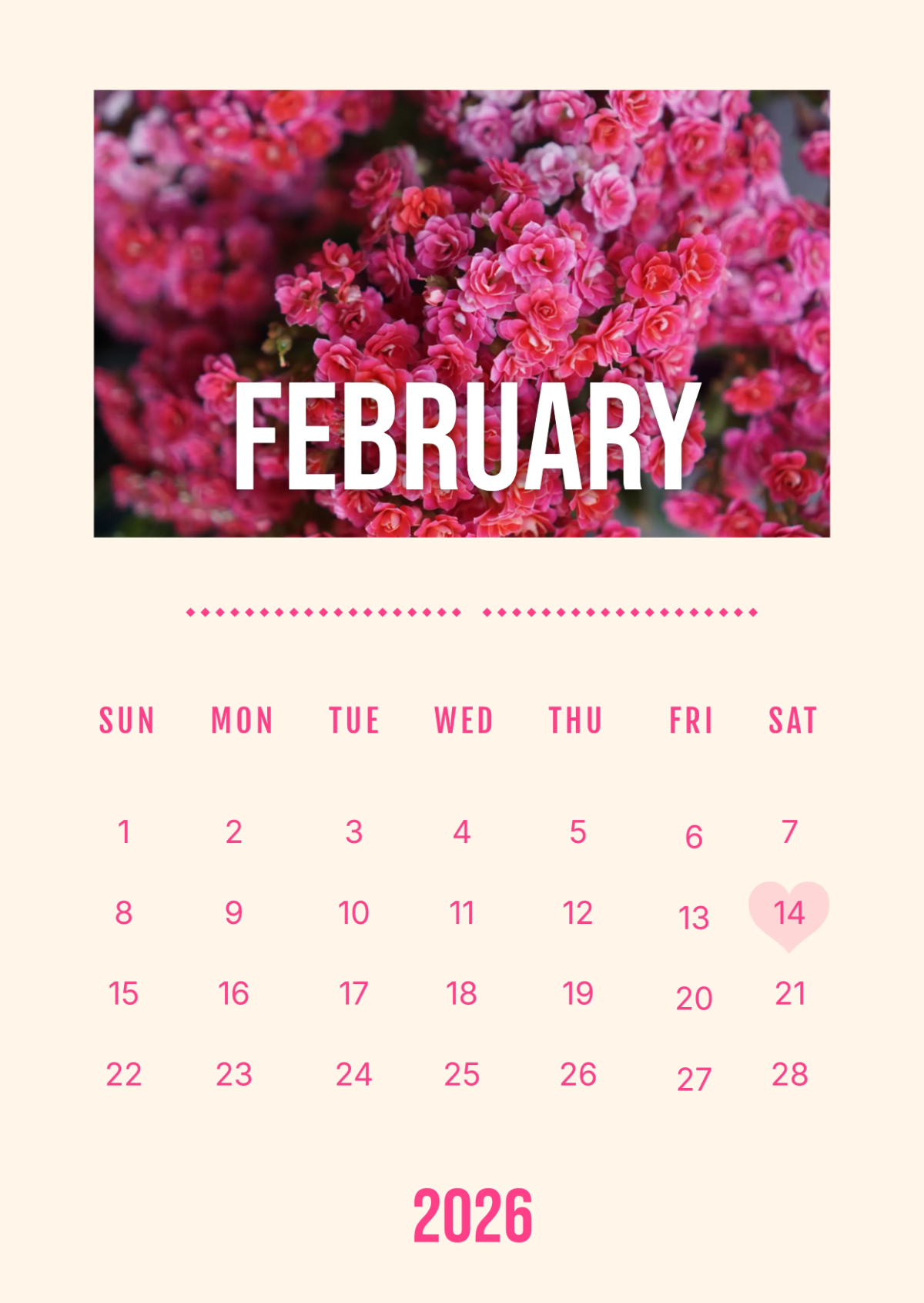 Free February 2026 Wall Calendar to Edit Online