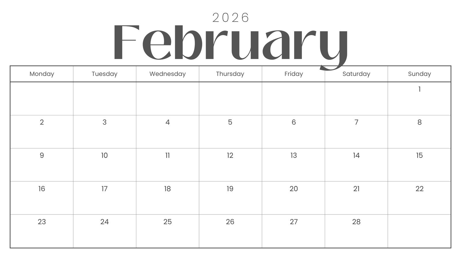 Free February 2026 calendar