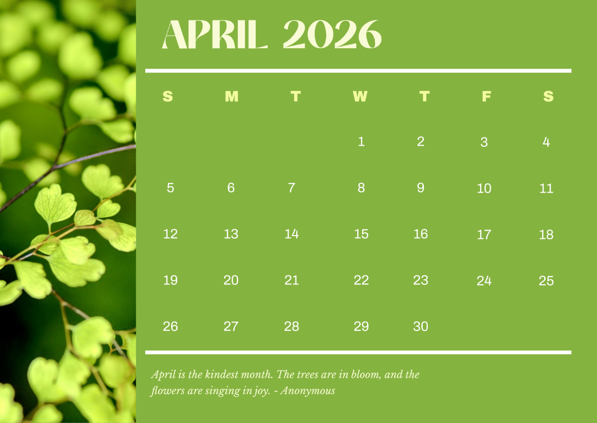 Free April 2026 Calendar with Quotes to Edit Online