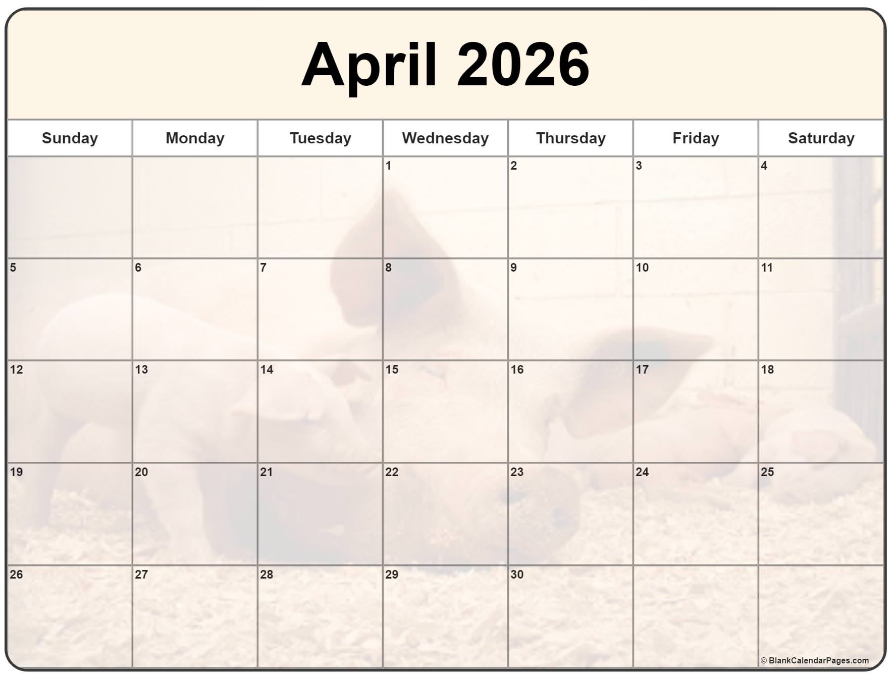 Collection of April 2026 photo calendars with image filters