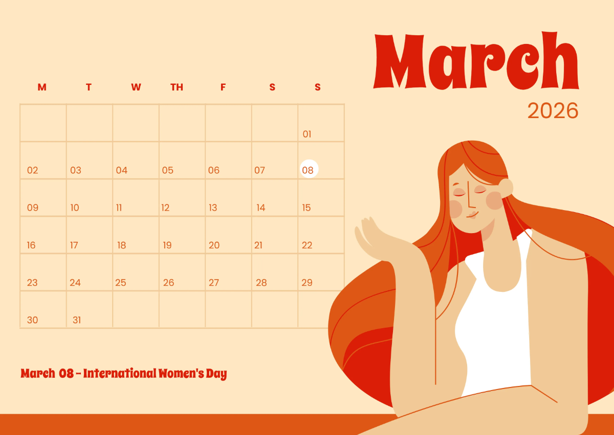 Free Women March 2026 Calendar to Edit Online