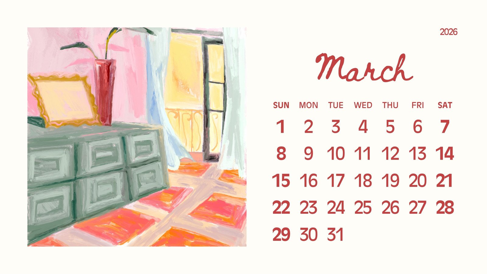 Free to edit and print March 2026 calendar