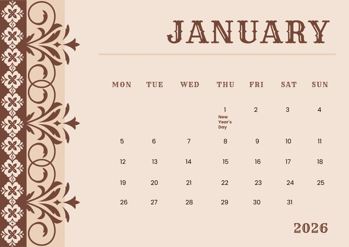 Free Vintage January 2026 Calendar to Edit Online