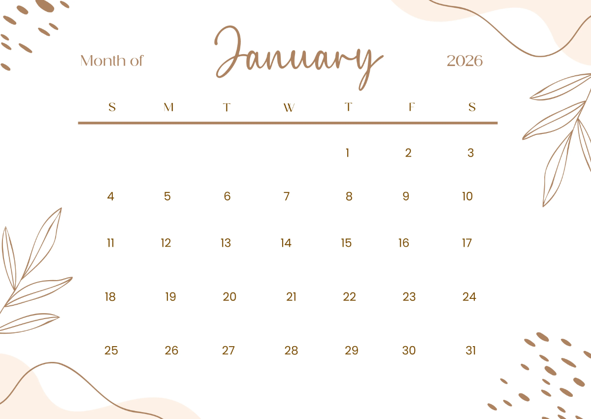 Free Aesthetic January 2026 Calendar to Edit Online