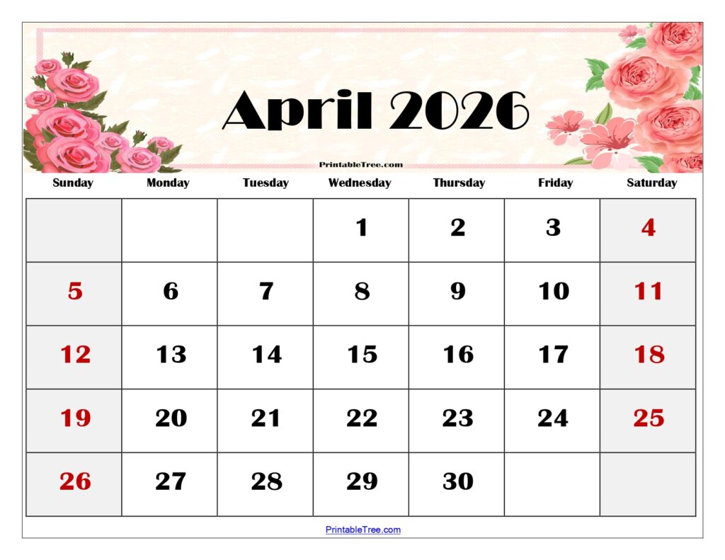 April Calendar 2026 With Holidays