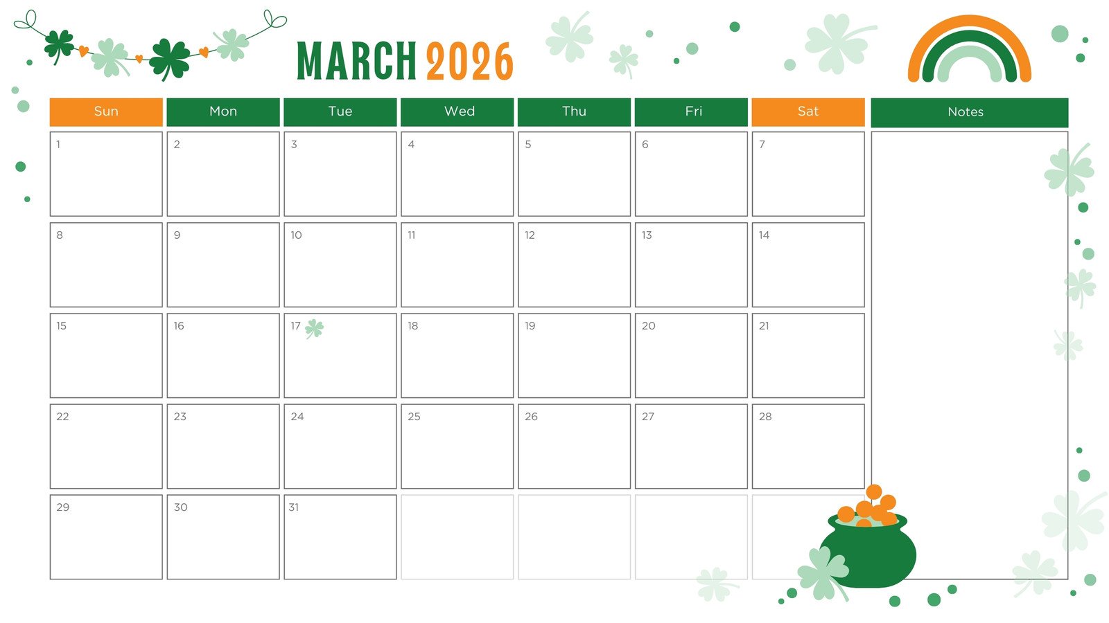 Free to edit and print March 2026 calendar