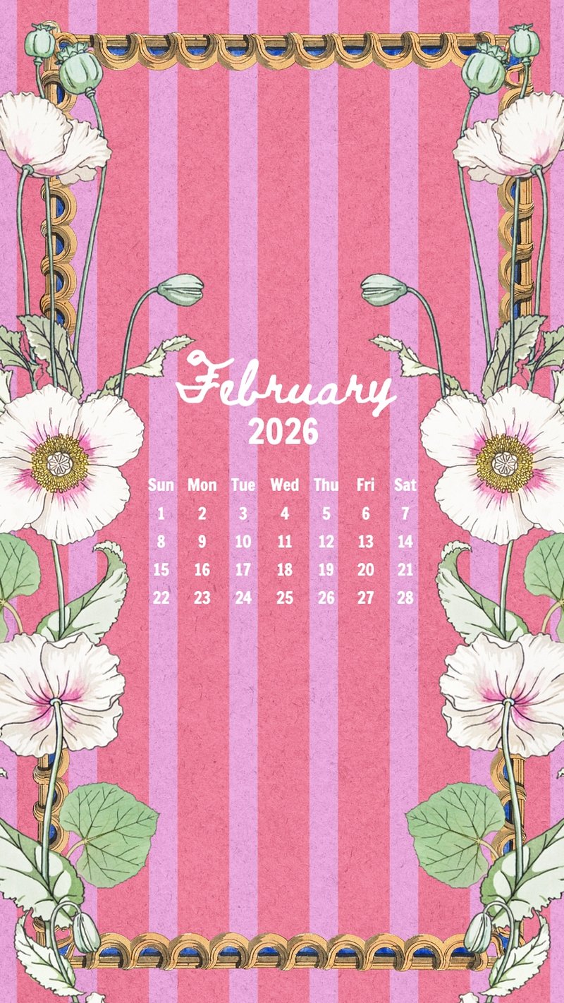 Mountain abstract February monthly calendar