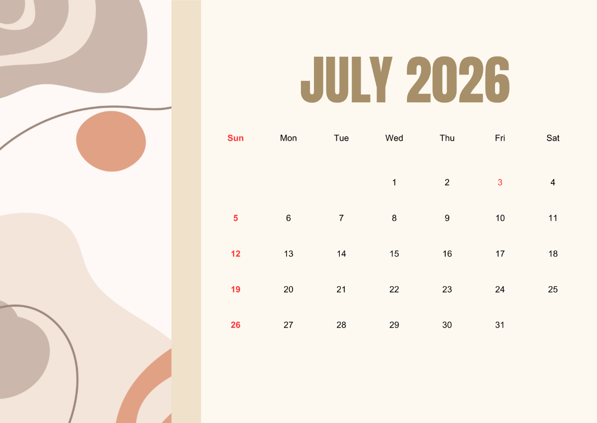 Free Modern July 2026 Calendar to Edit Online