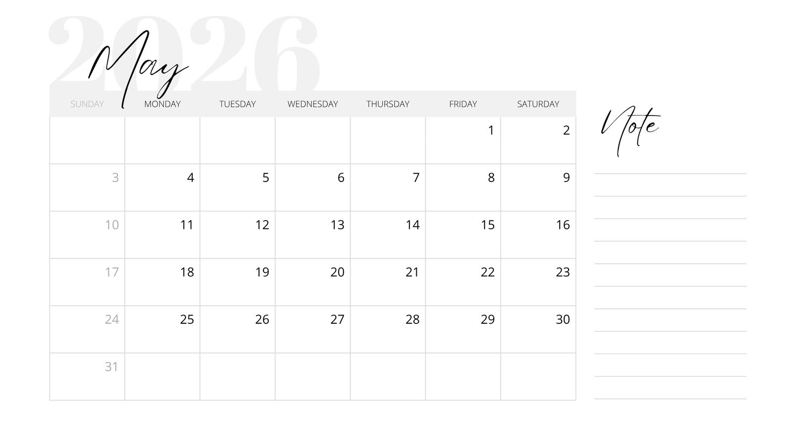 Free to edit and print May 2026 calendar