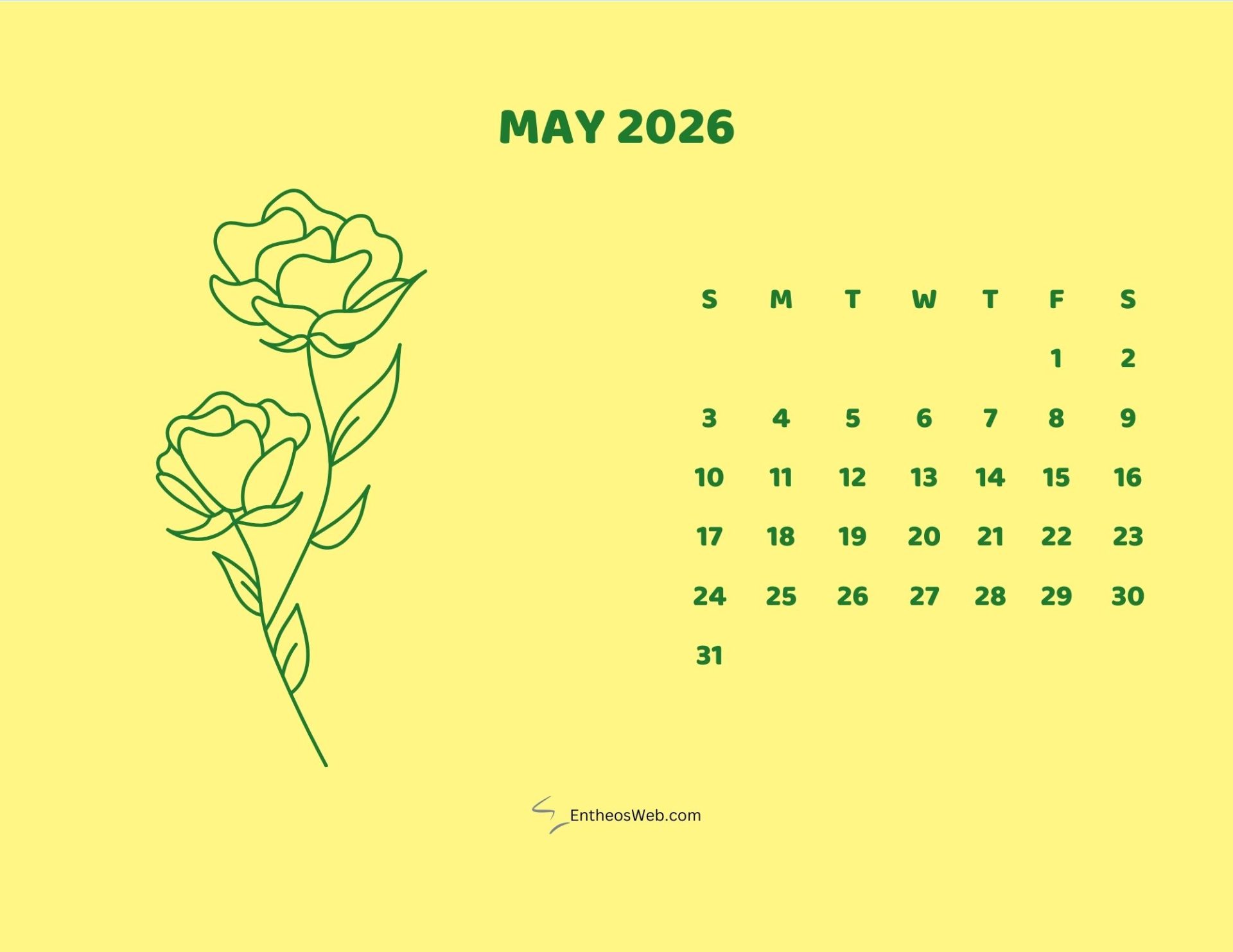 Free Printable May 2026 Calendars