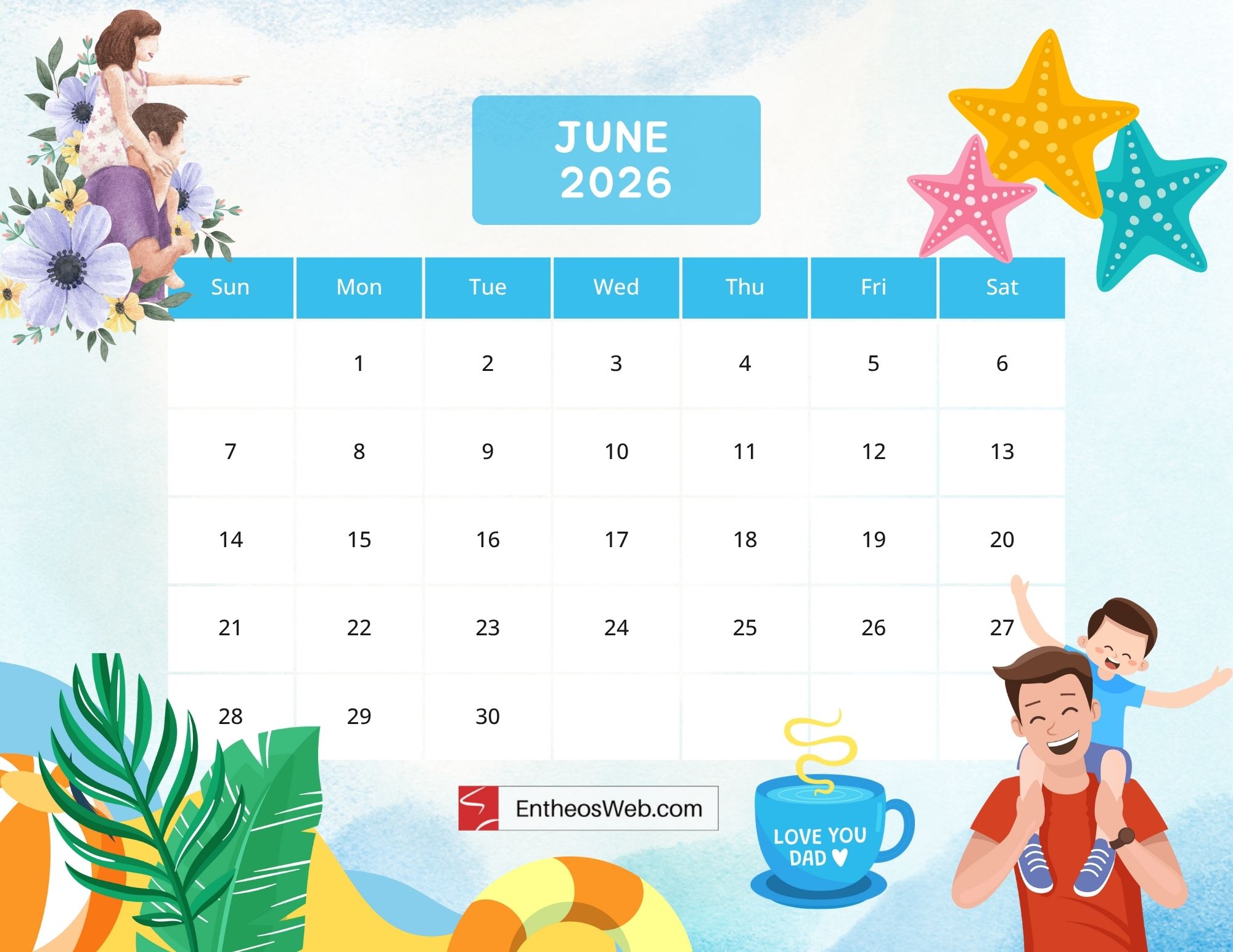 Free Printable June 2026 Calendar