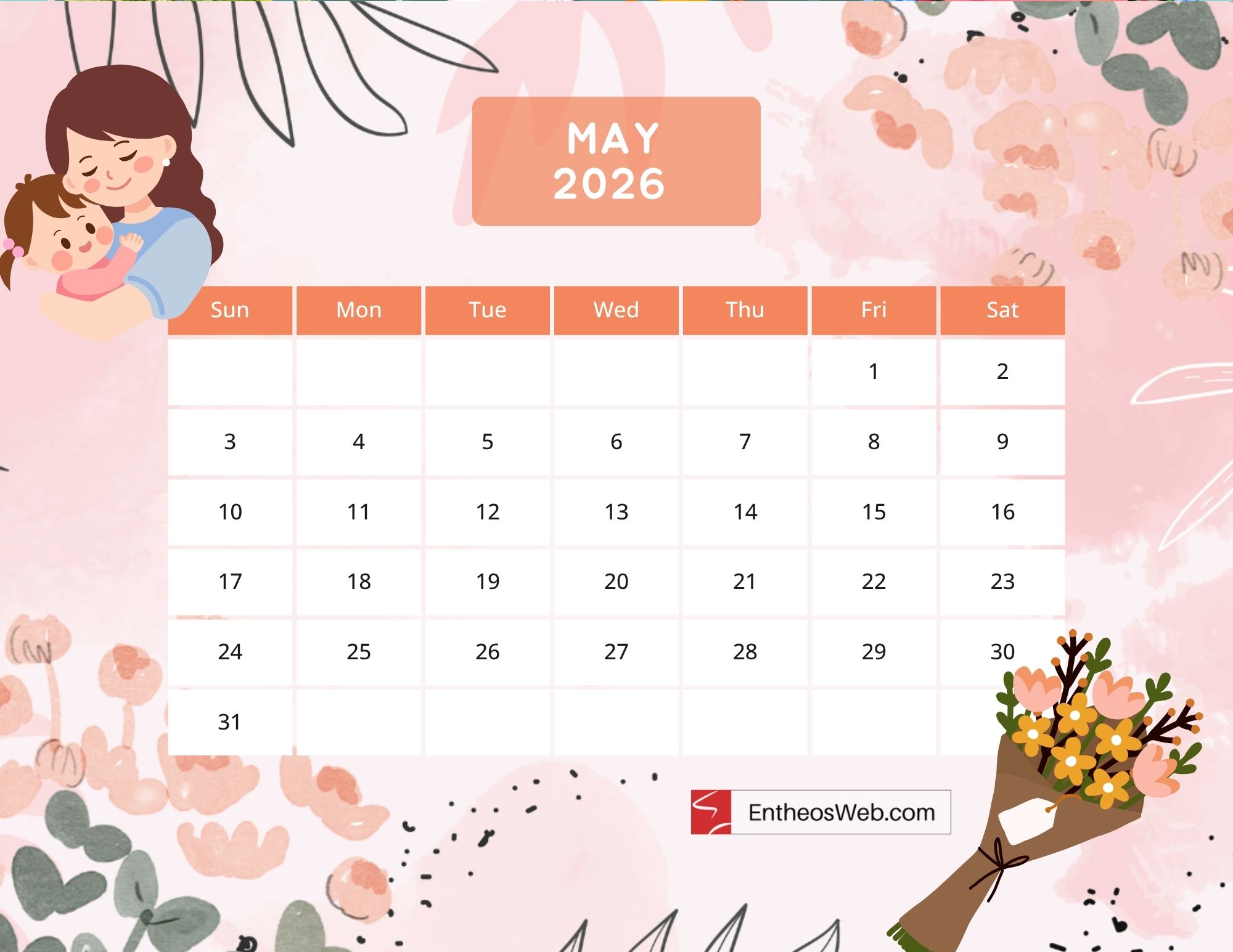 Free Printable May 2026 Calendars