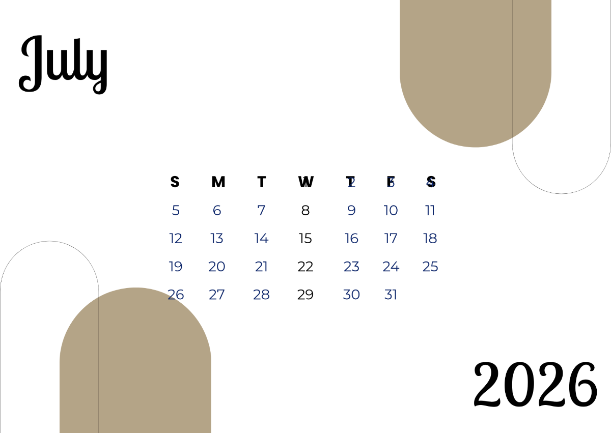 Free Aesthetic July 2026 Calendar to Edit Online
