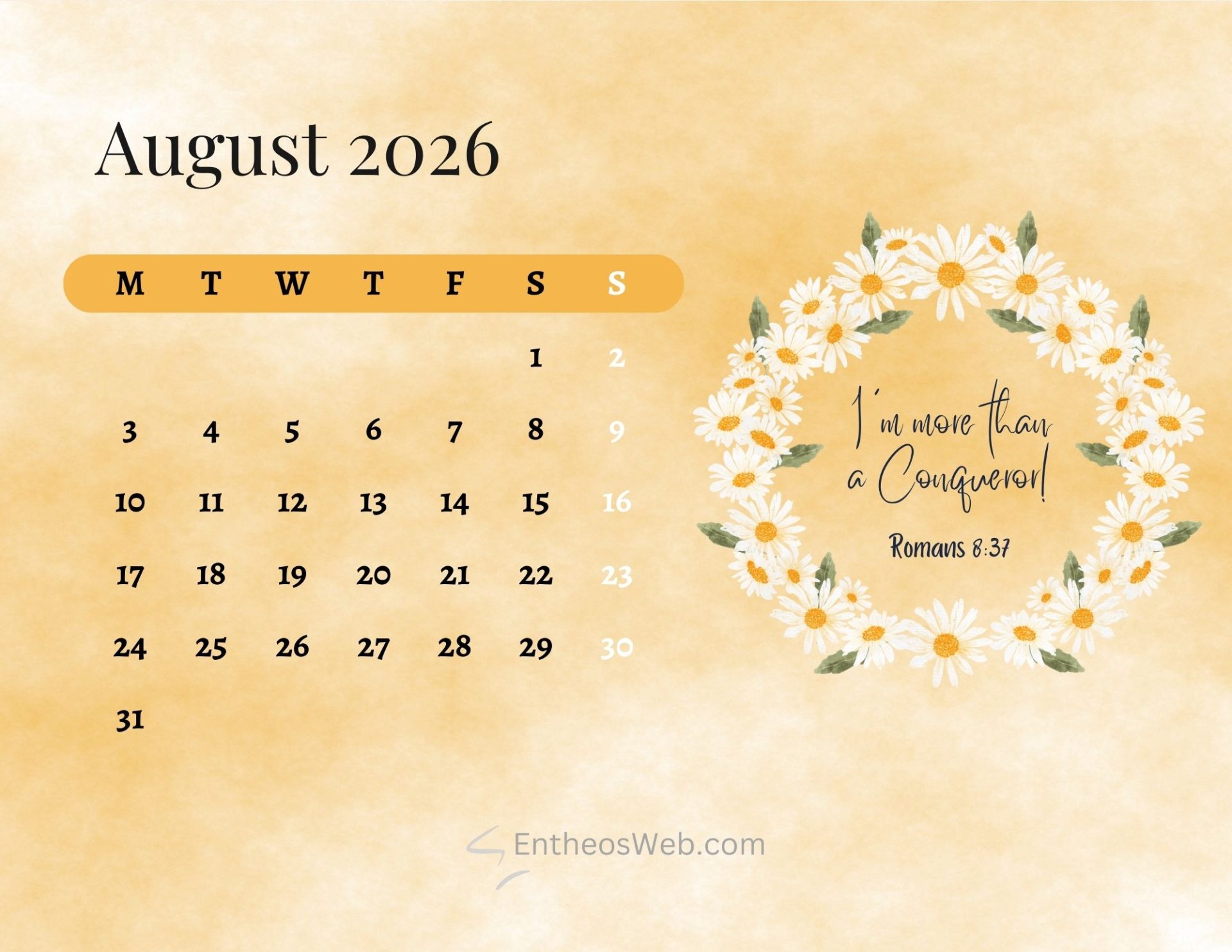 Free Printable August 2026 Calendars