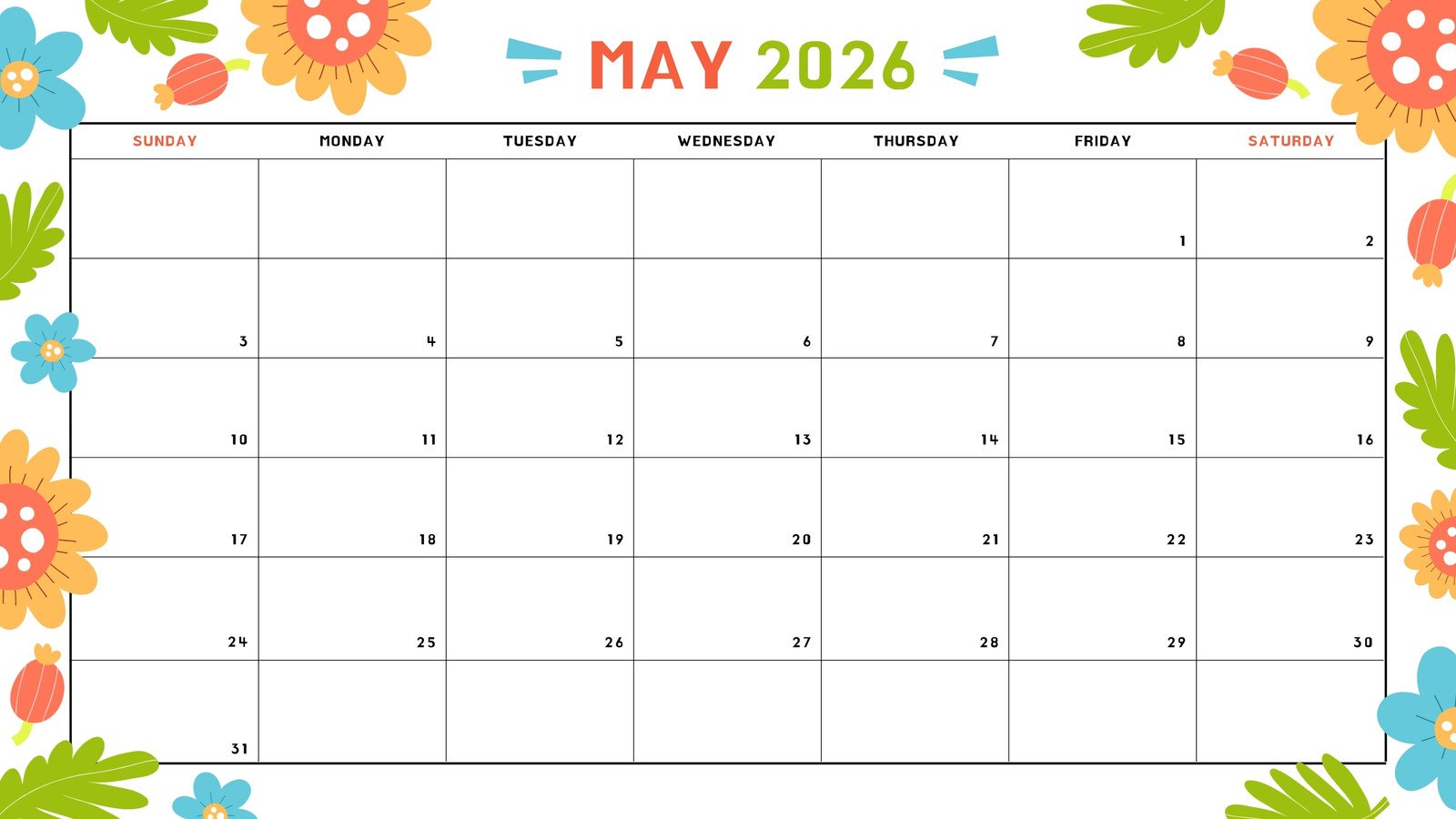 Free to edit and print May 2026 calendar