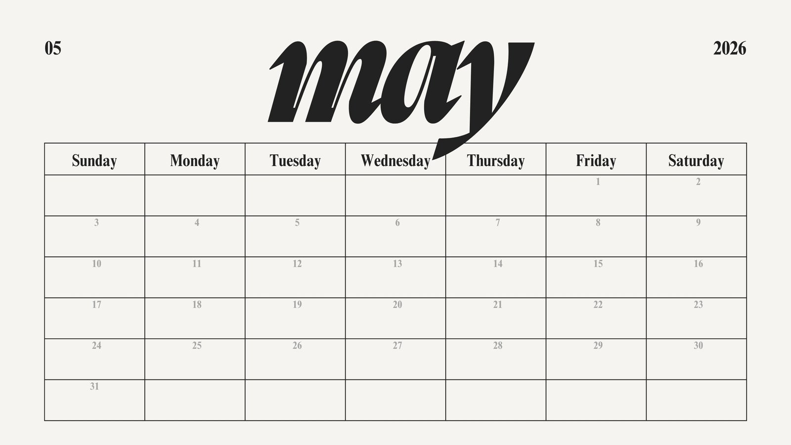 Free to edit and print May 2026 calendar