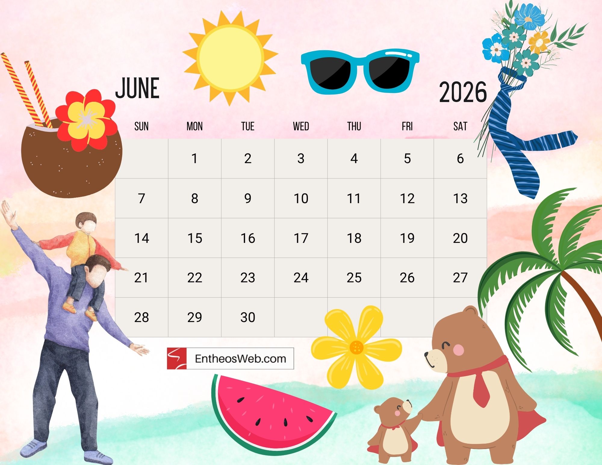 Free Printable June 2026 Calendar
