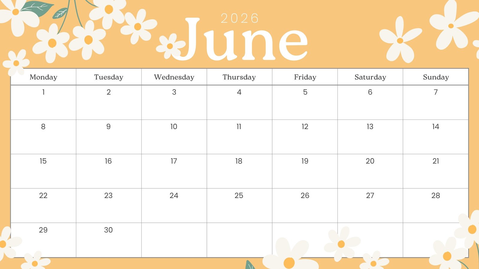 Free printable, custom June 2026 calendar