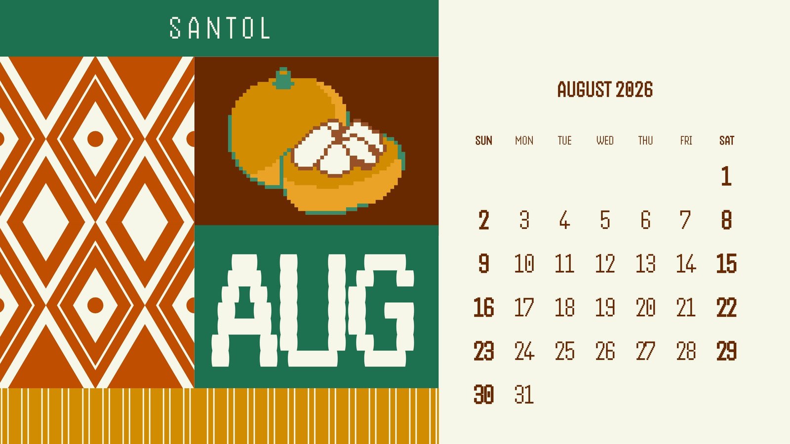 Free printable August 2026 calendar