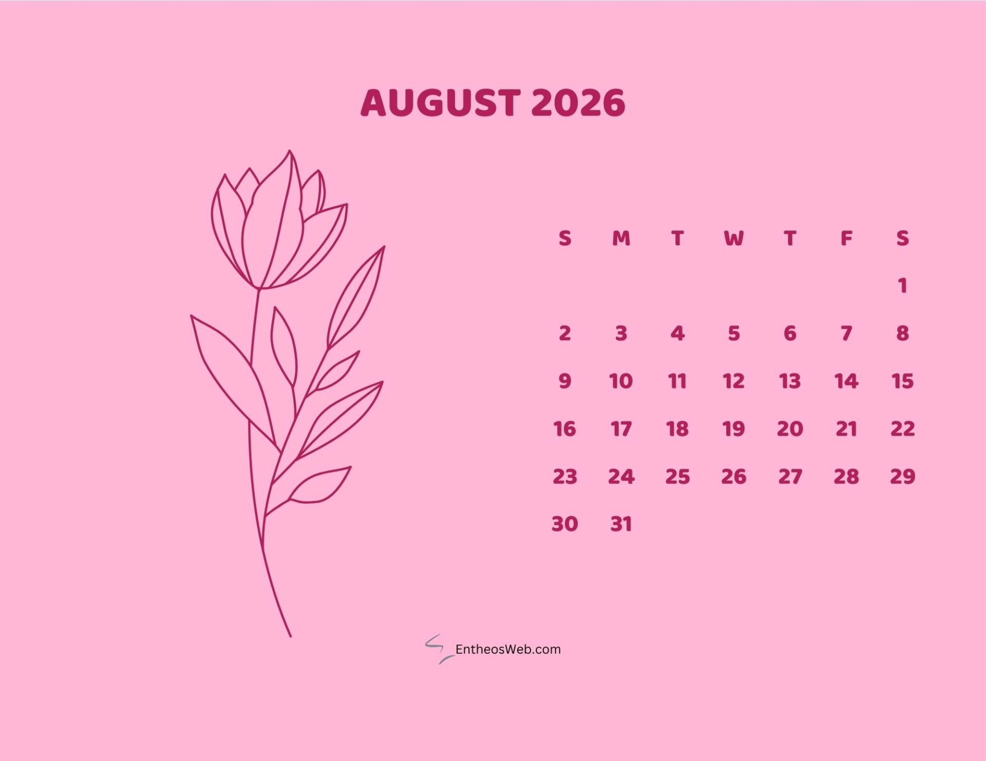 Free Printable August 2026 Calendars