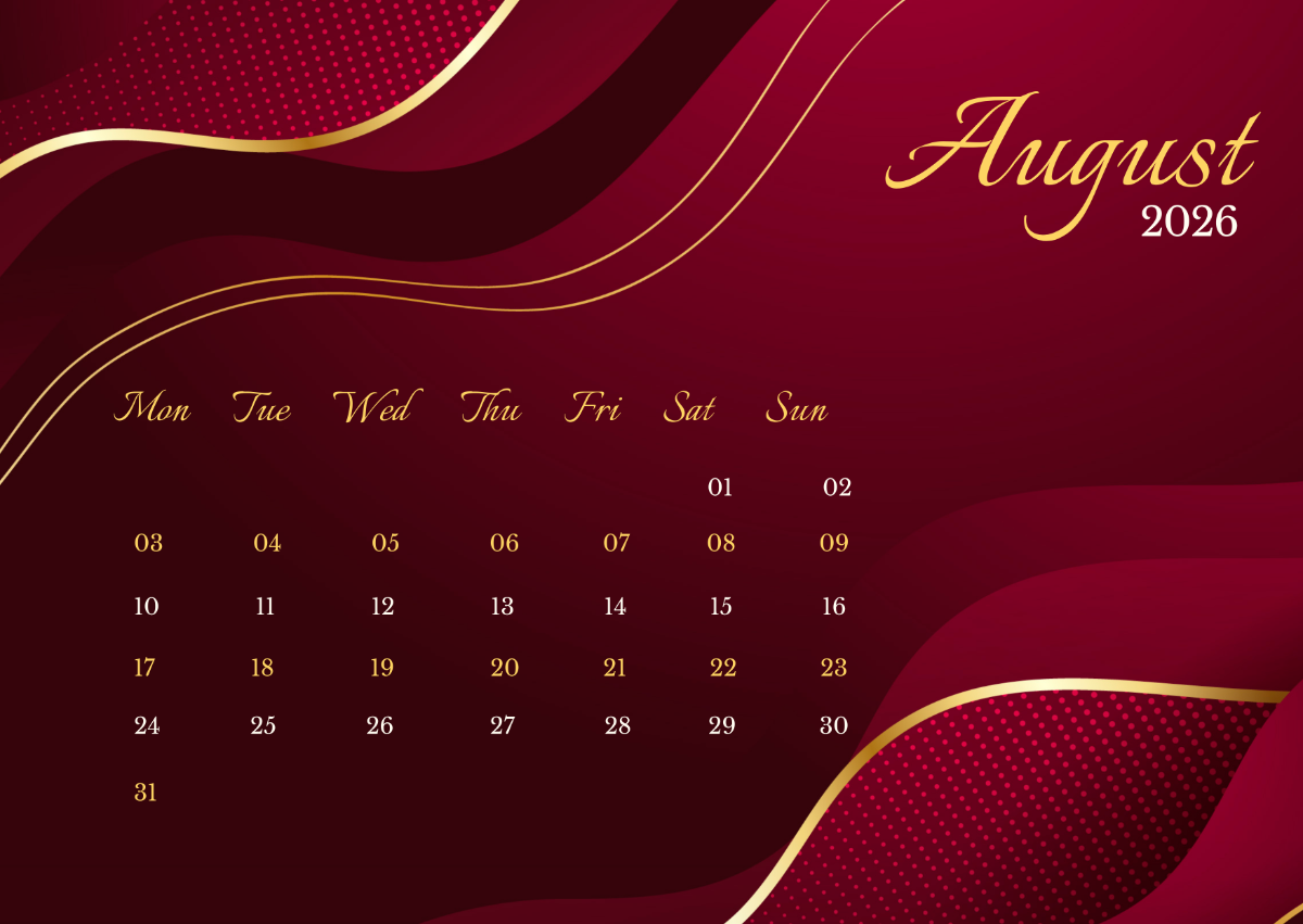 Free Elegant August 2026 Calendar to Edit Online