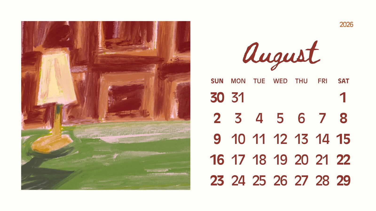 Free printable August 2026 calendar