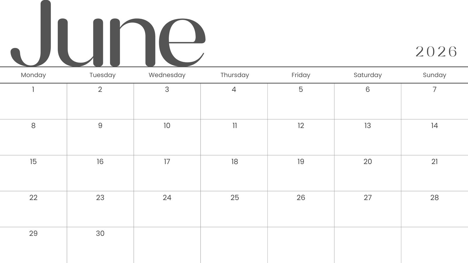 Free printable, custom June 2026 calendar