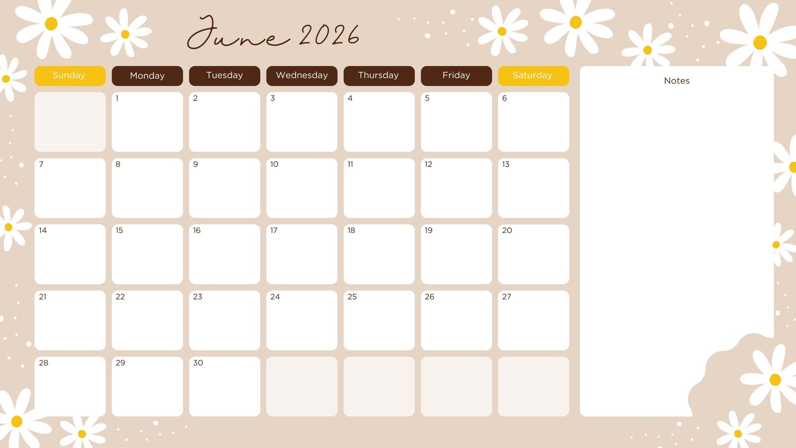 printable, custom June 2026 calendar