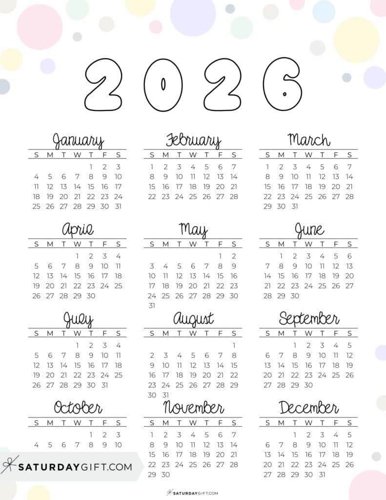 2026 Yearly Calendars Free Printables