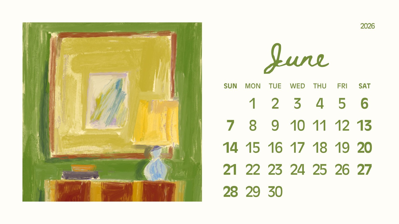 Free printable, custom June 2026 calendar